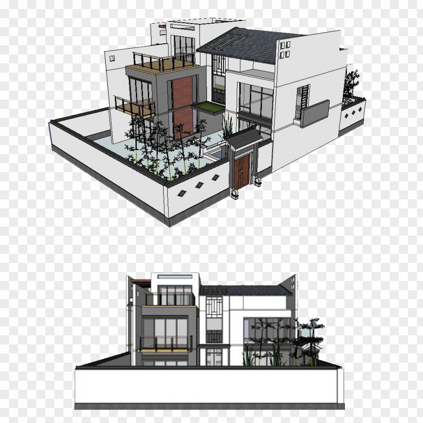 Hand-painted Houses Architecture SketchUp 3D Modeling Facade PNG