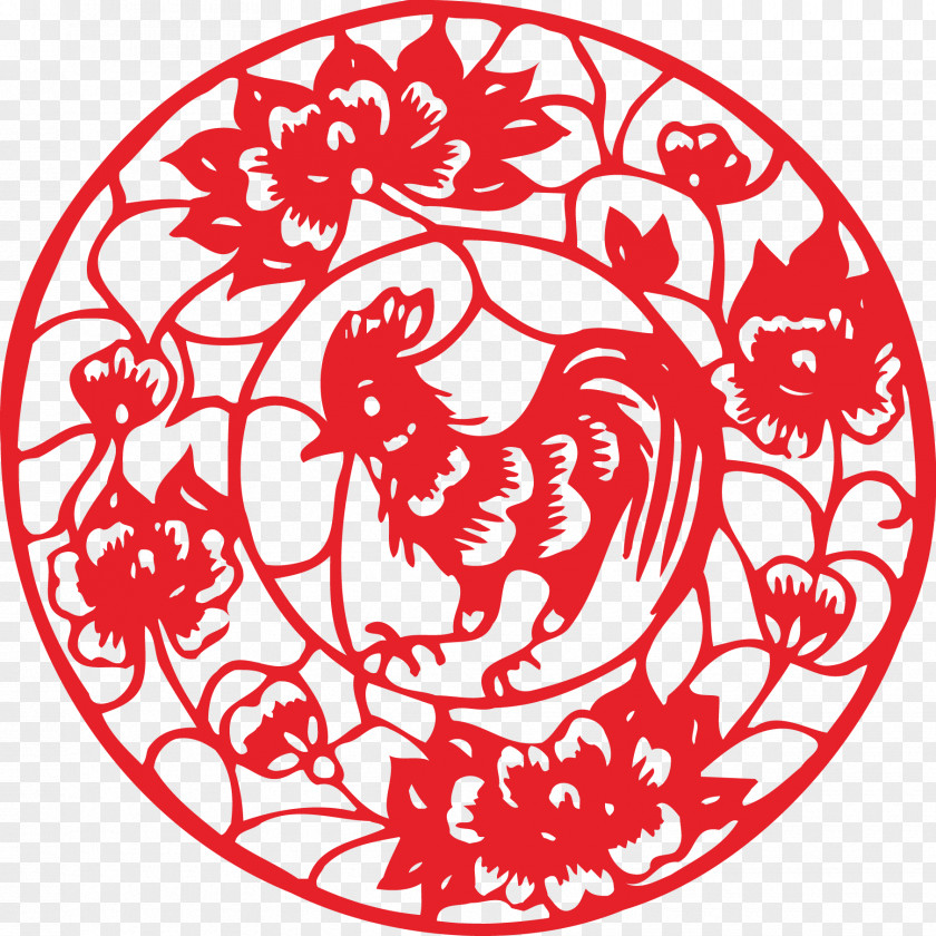 New Year Paper-cut Window Grilles Vector Cock Papercutting Chicken Chinese Zodiac Clip Art PNG