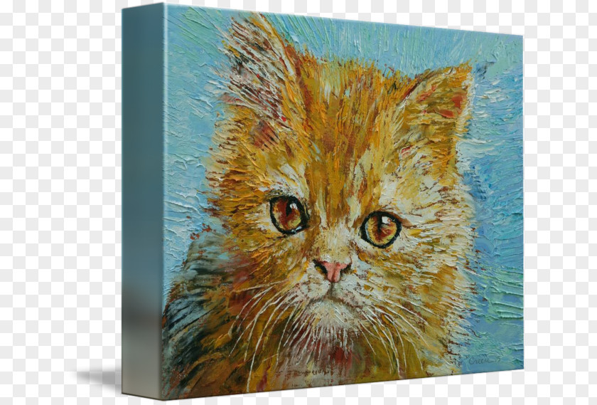 Van Gogh Kitten Whiskers Watercolor Painting Tabby Cat PNG