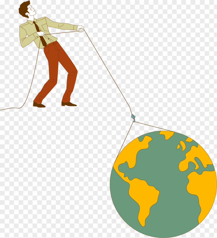 Vector Painted Man Pulling The Ball Clip Art PNG