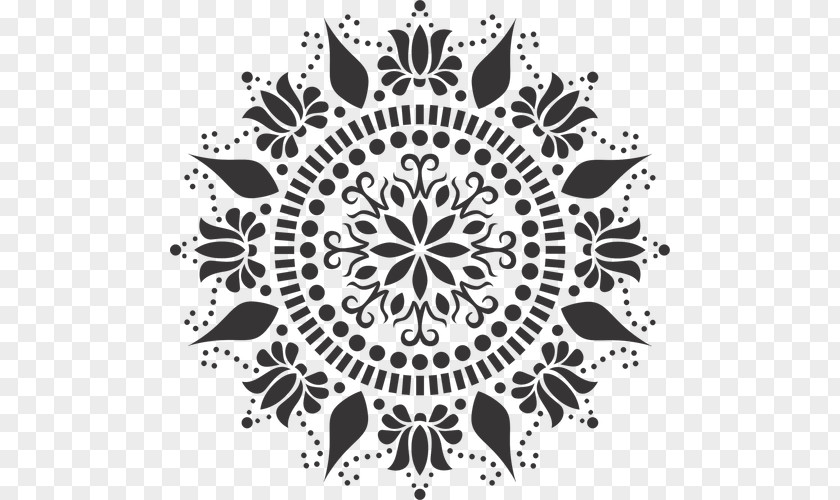 Herringbone Pattern Mandala Stencil Floral Design PNG