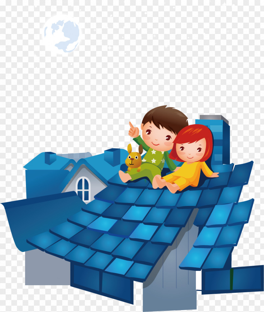Moon Roof Watching The Children Child Cartoon Illustration PNG