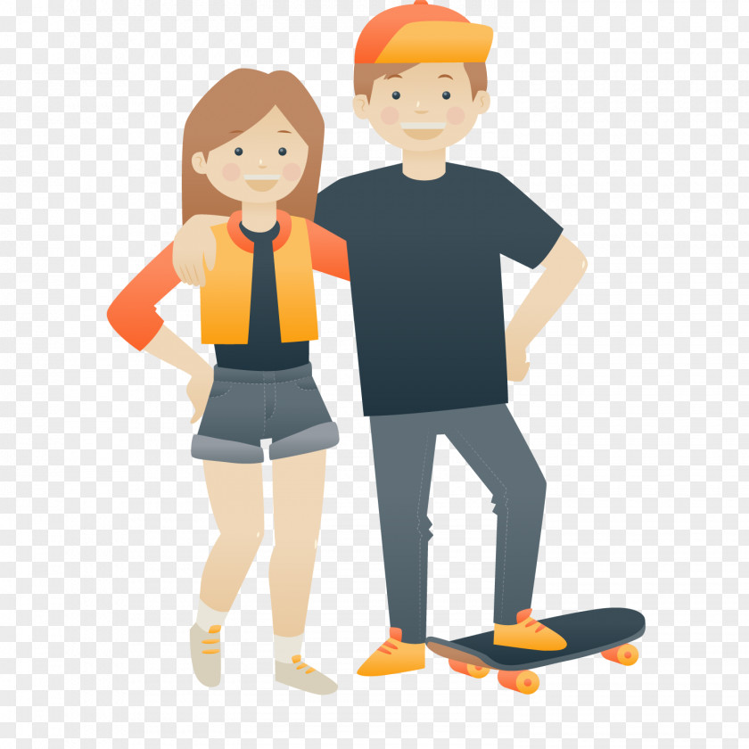 Cartoon Skateboard Couple Vector Illustration Euclidean PNG