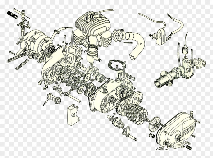 Engine Motorcycle Exploded-view Drawing Diagram PNG