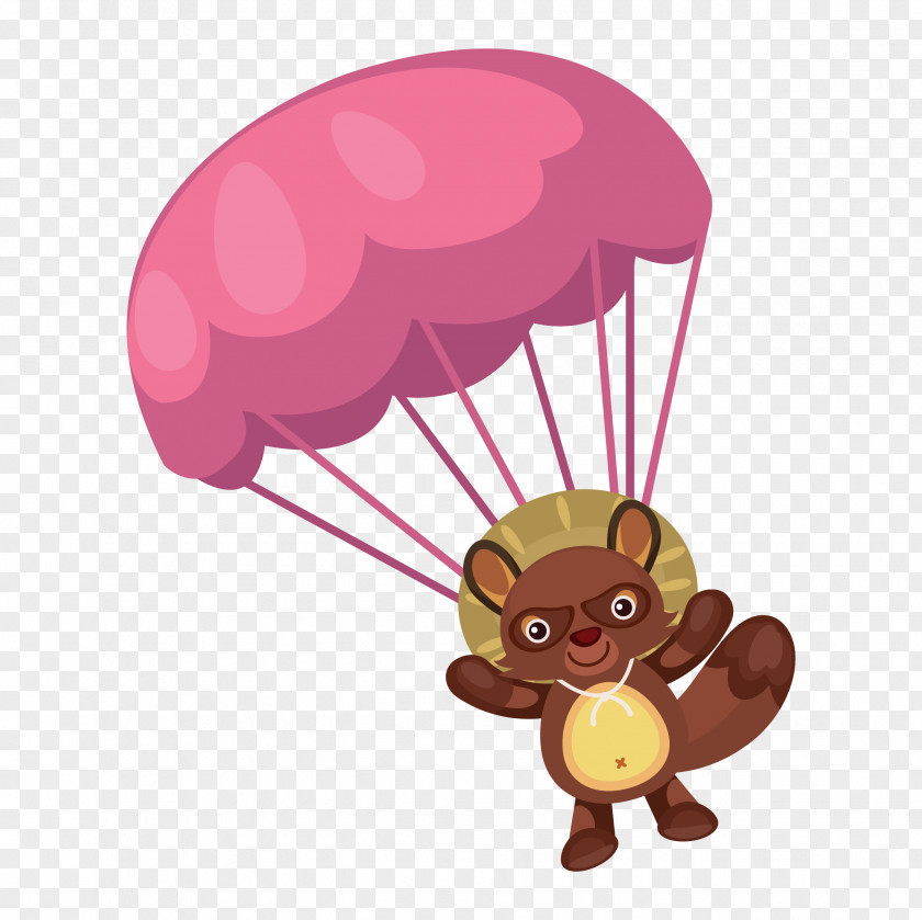 Vector Bear And Balloon Raccoon Parachute Hat Clip Art PNG