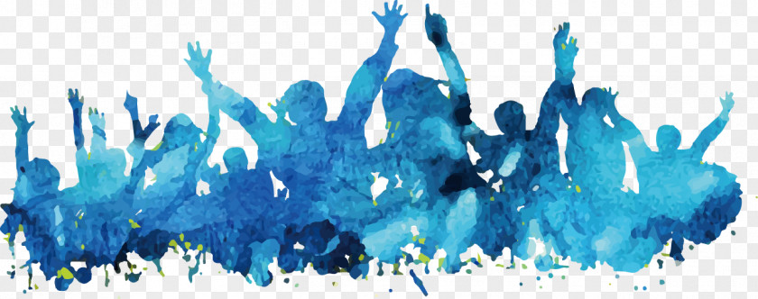 Blue Watercolor Cheering Crowd Silhouette Vector Material Painting Poster Graphic Design PNG