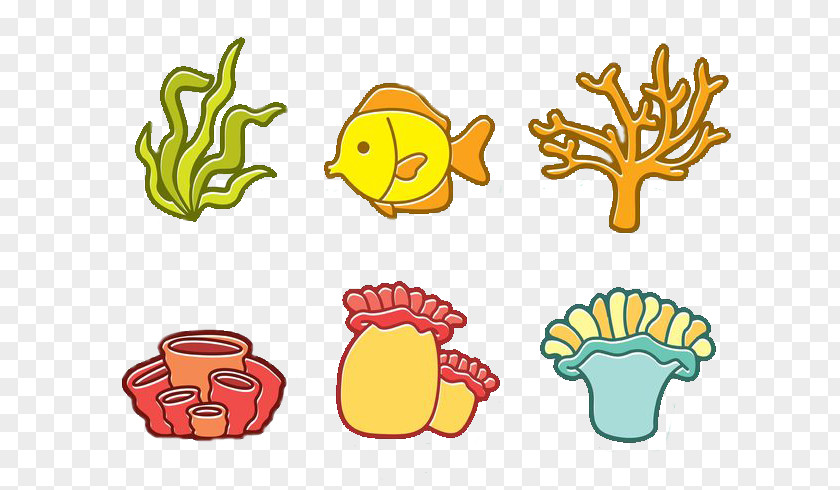 Cartoon Fish And Coral Reef Illustration PNG