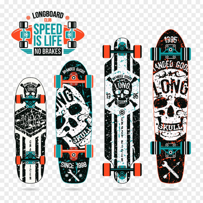 Skateboard Skull Print Printing Longboard PNG
