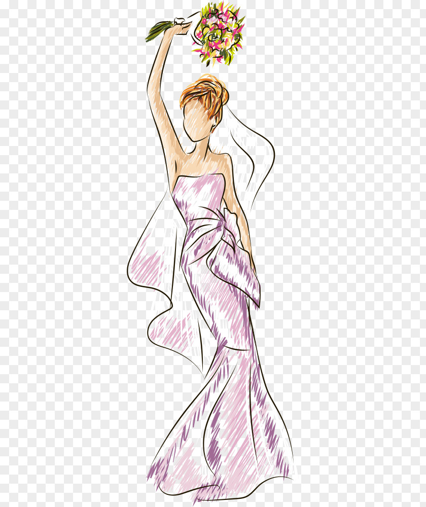 Vector Bride Holding Bouquet Euclidean Illustration PNG