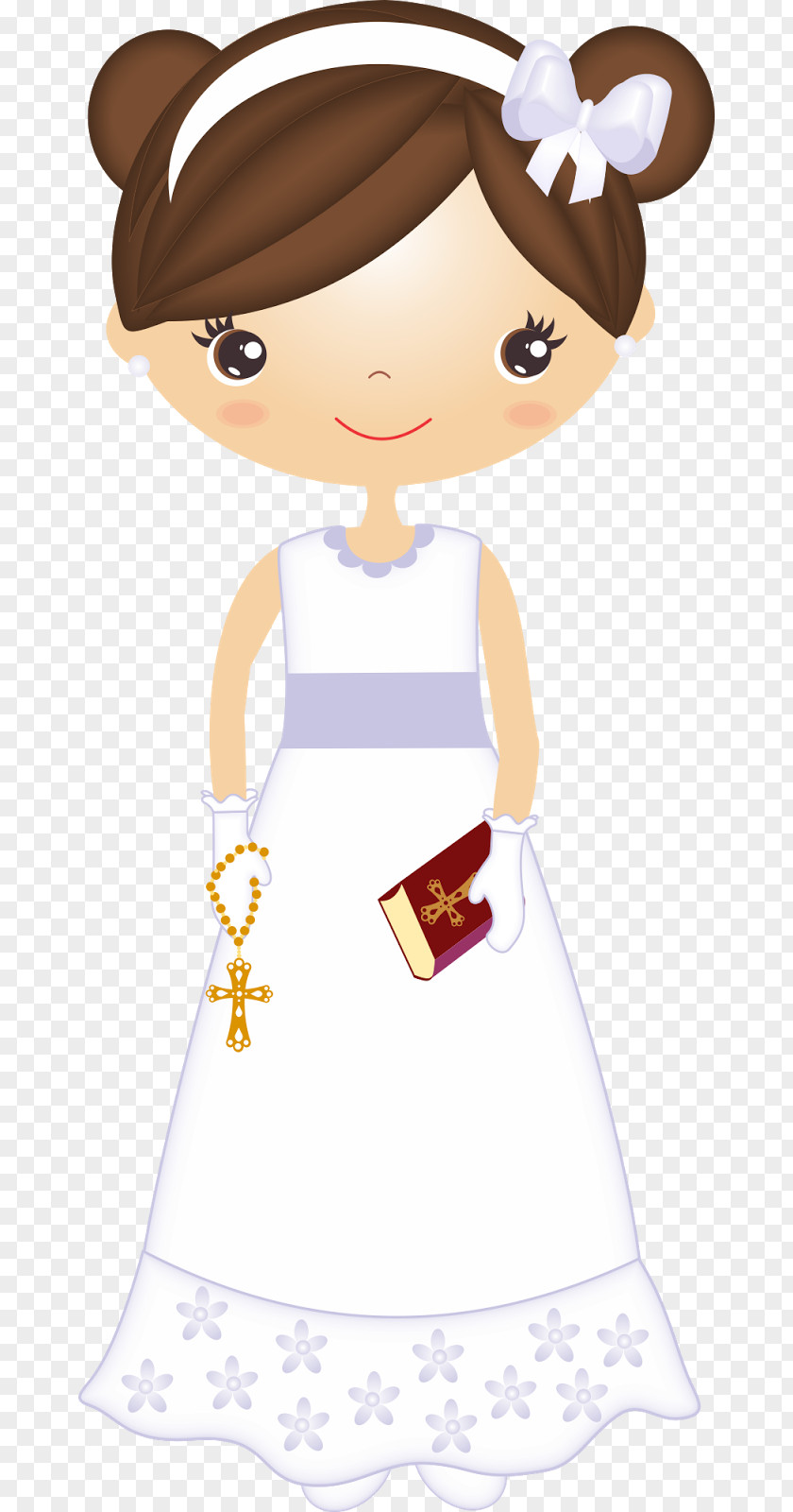 First Communion Eucharist Girl PNG , communion, girl character wearing white crew-neck sleeveless dress illustration clipart PNG