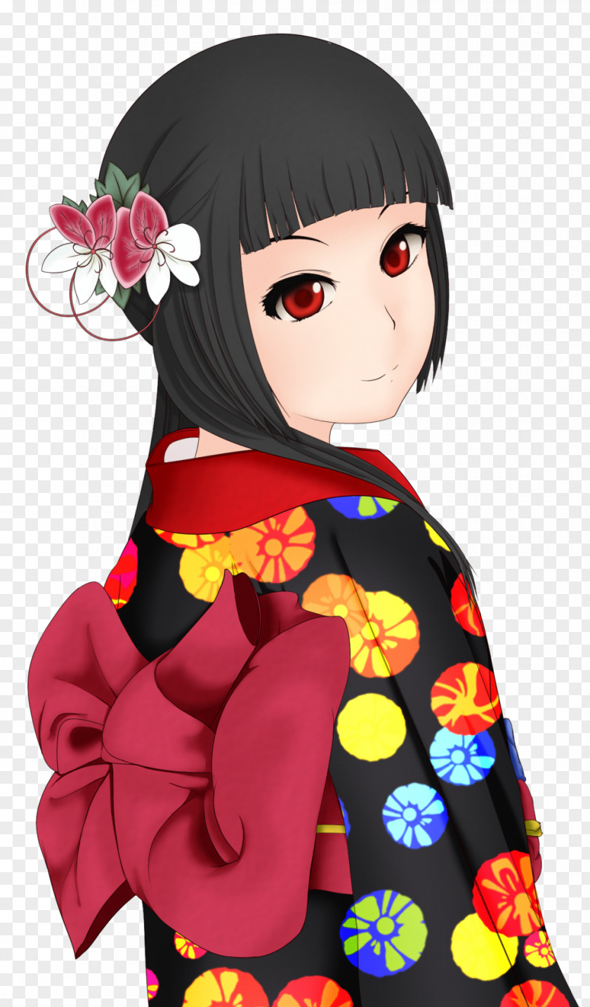 Kimono Doll Black Hair Brown Character Clip Art PNG