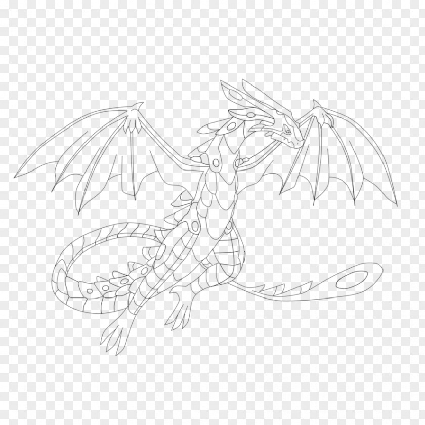 Dragon Line Art White Tail Sketch PNG