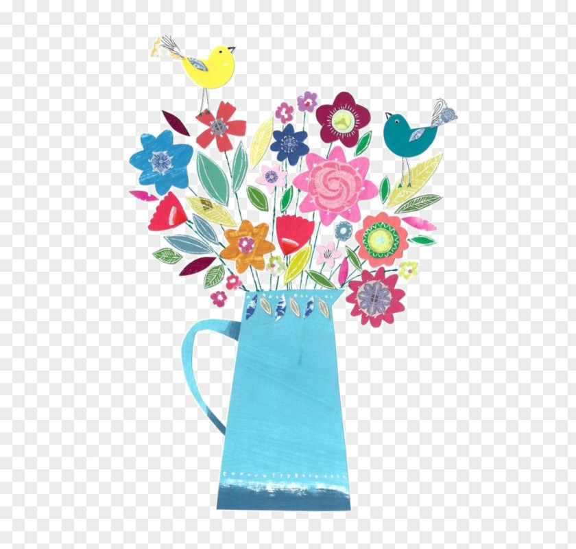 Cartoon Hand Painted In The Vase Of Flowers Birthday Floral Design PNG