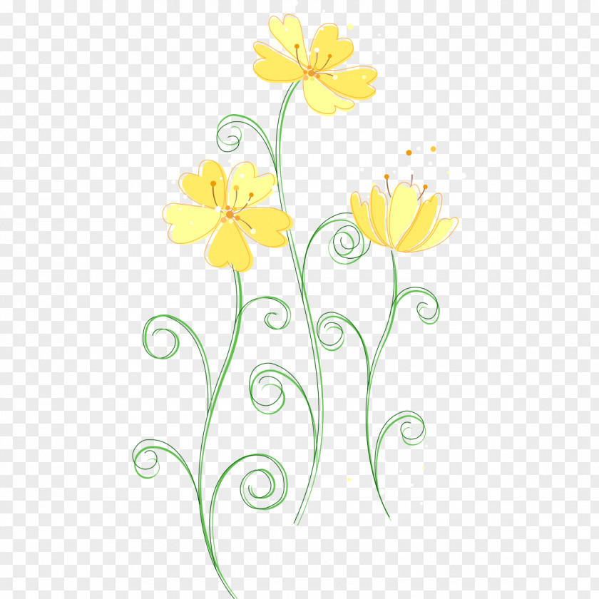 Yellow Lines Floral Design Cut Flowers Illustration PNG