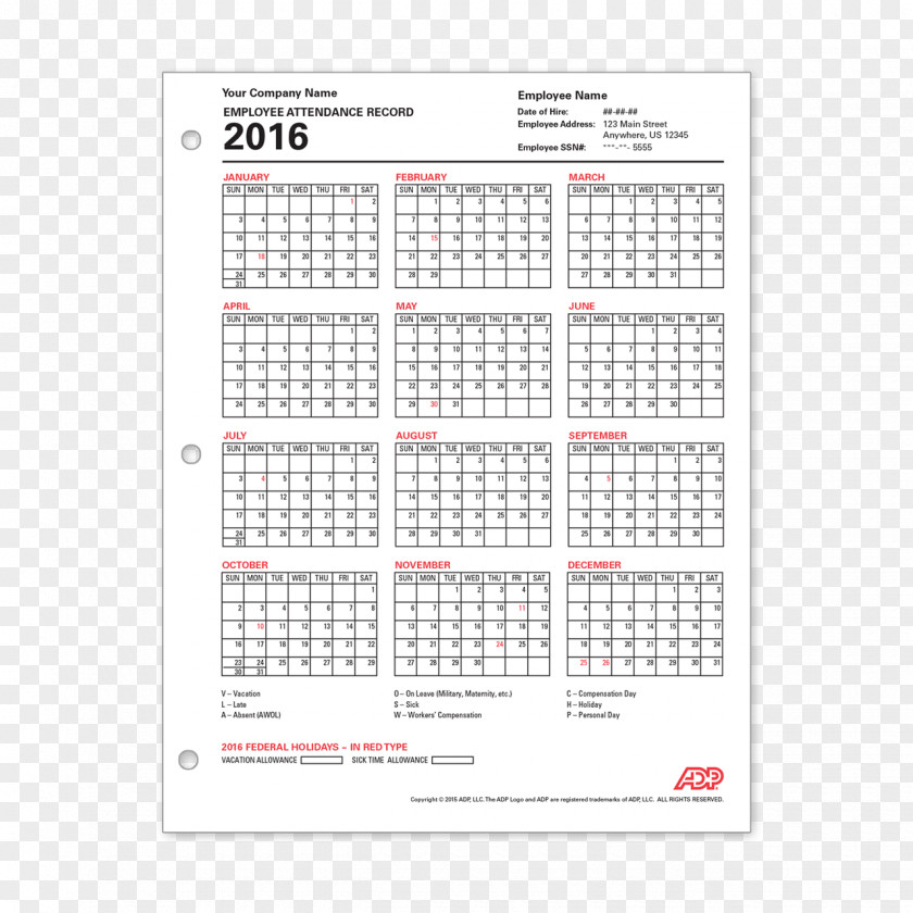 Attendance Calendar Template Payroll Tracking Form PNG