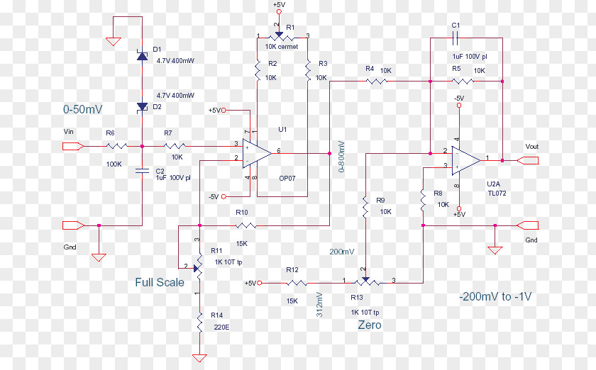 Thermocouple Operational Amplifier Electronic Circuit Schematic PNG