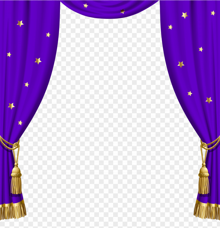 Transparent Purple Curtains With Gold Tassels And Stars Window Blind Curtain Blue Clip Art PNG