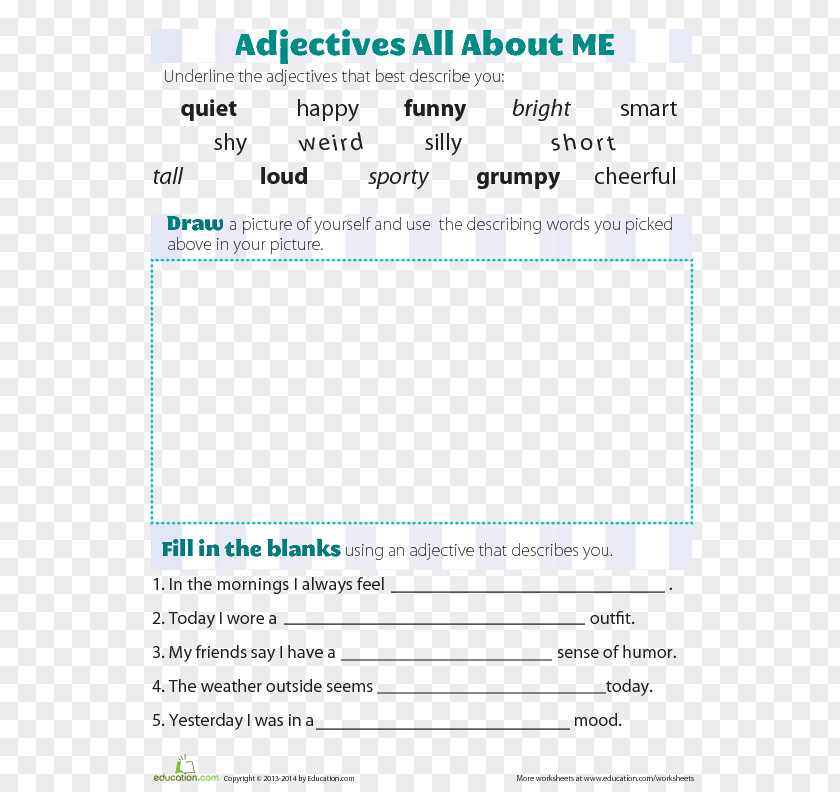 Word Adjective Vocabulary Grammar Worksheet PNG