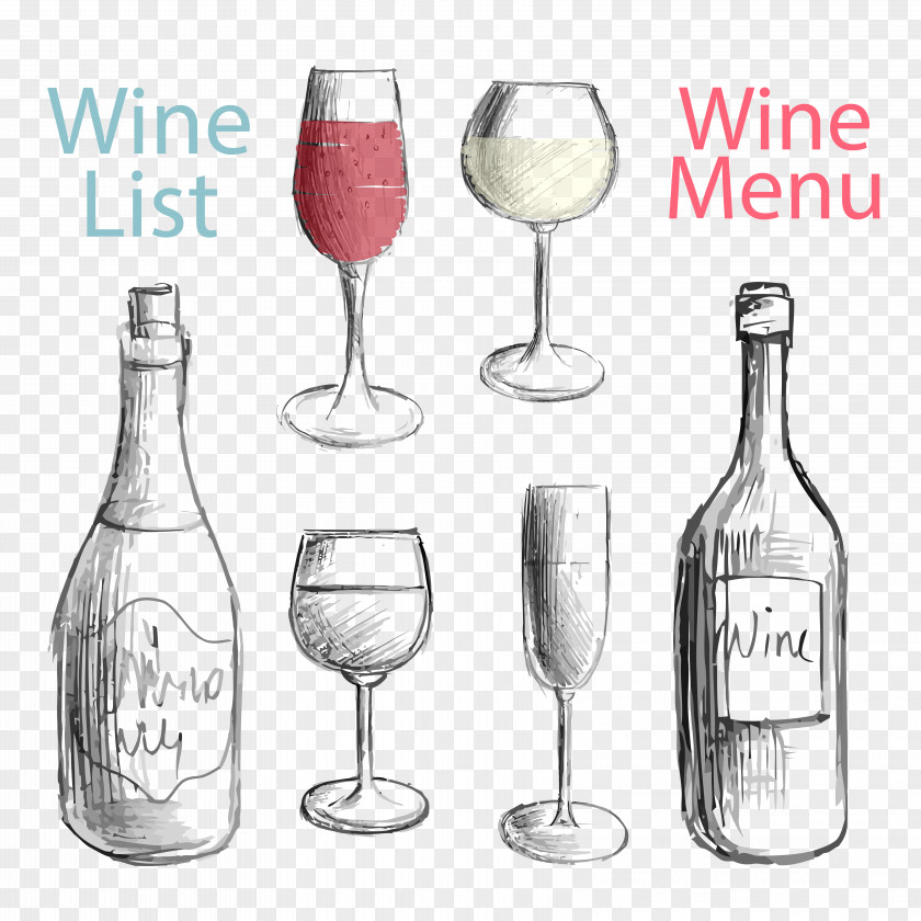 Hand-painted Wine Material Red White Champagne List PNG
