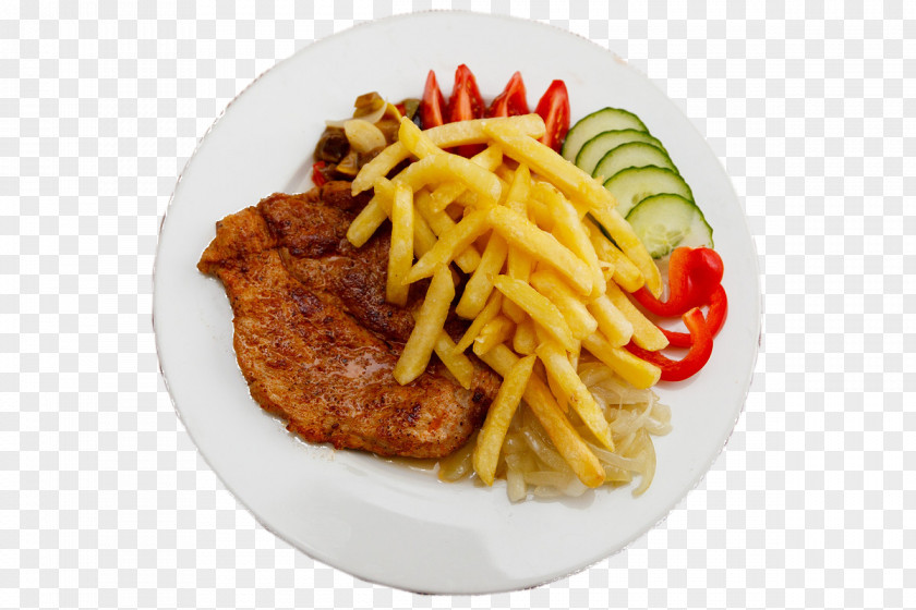 Steak And Chips French Fries Frites Kebab Beef Plate PNG