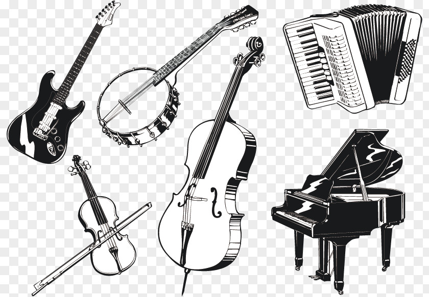 Vector Musical Instruments Cello Piano Accordion PNG