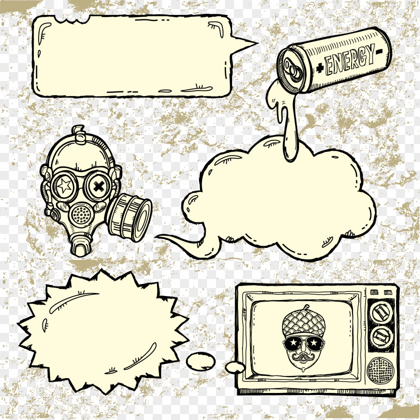 Working Gas Mask Painted Dialog Boxes And Cans TV Drawing Illustration PNG