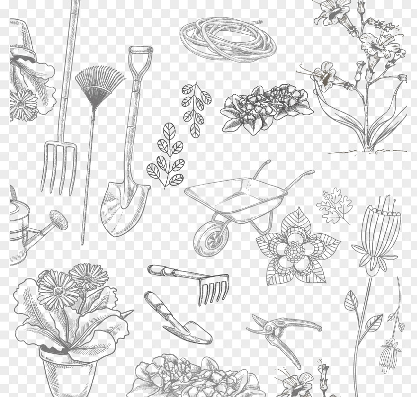 Hand-painted Gardening Tools Vector Material Garden Tool Horticulture PNG