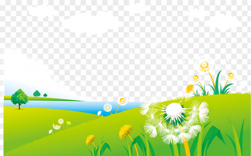 Vector Spring Grassland Dandelion Scenery Illustration Graphic Design PNG