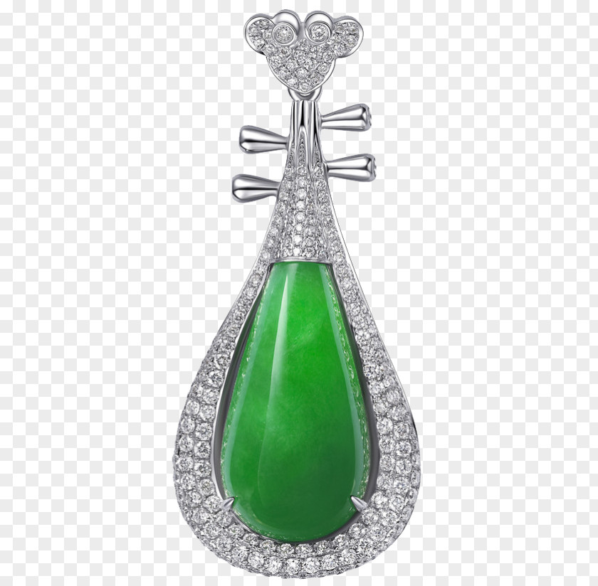 Emerald Diamond Pendant Earring Violin PNG