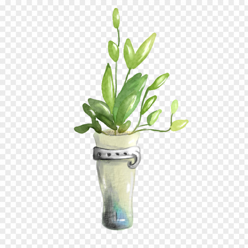 Green Leaf Vase Illustration PNG