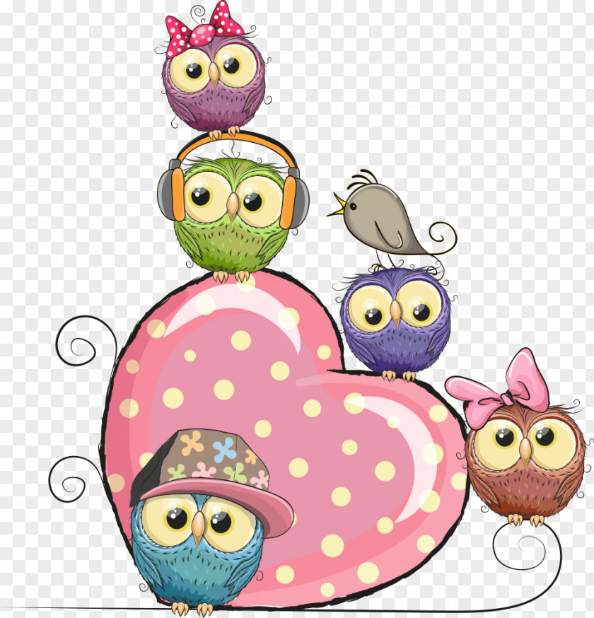 Vector Pink Hearts And Owls Owl Cartoon Stock Illustration PNG