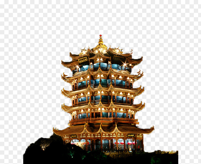 Yellow Crane Tower Night Scene Pavilion Of Prince Teng Yueyang Stork PNG