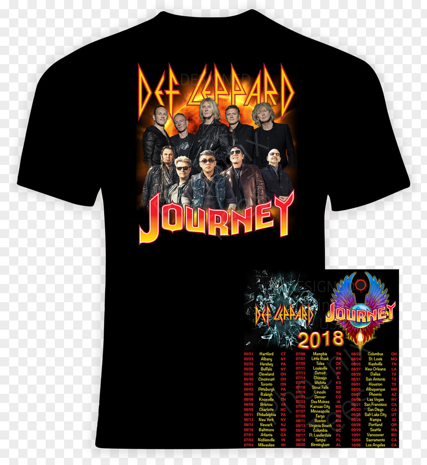 T-shirt Def Leppard & Journey 2018 Tour Hysteria World PNG