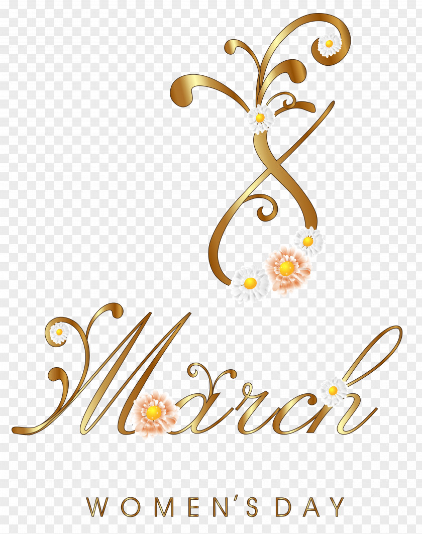 Gold March 8 With Flowers PNG Clipart Image Flower International Women's Day Woman Holiday PNG