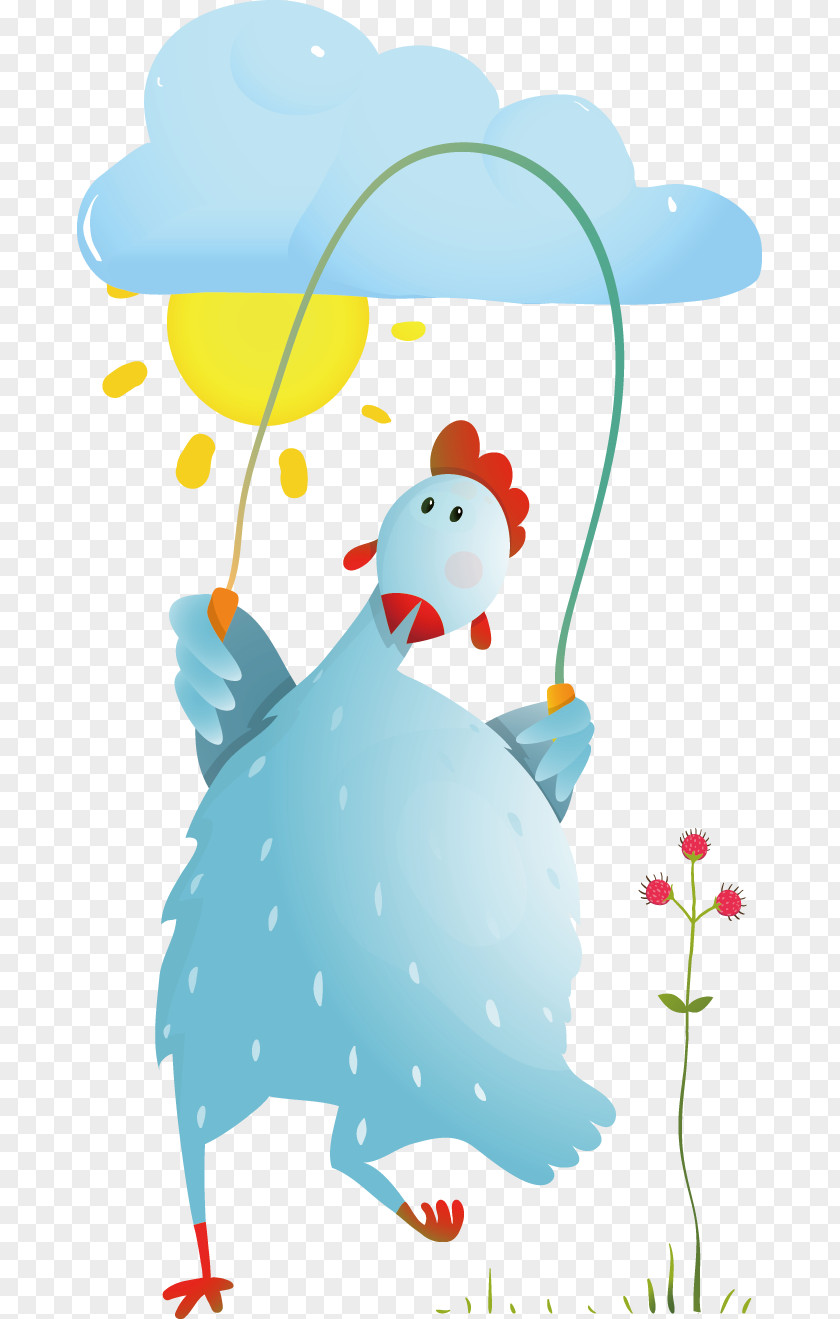 Sun Clouds Cartoon Doll Chicken Hen Jumping Clip Art PNG