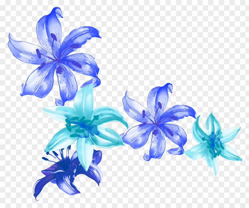 Hand-painted Lily Flowers Blue Watercolor Painting Petal Illustration PNG