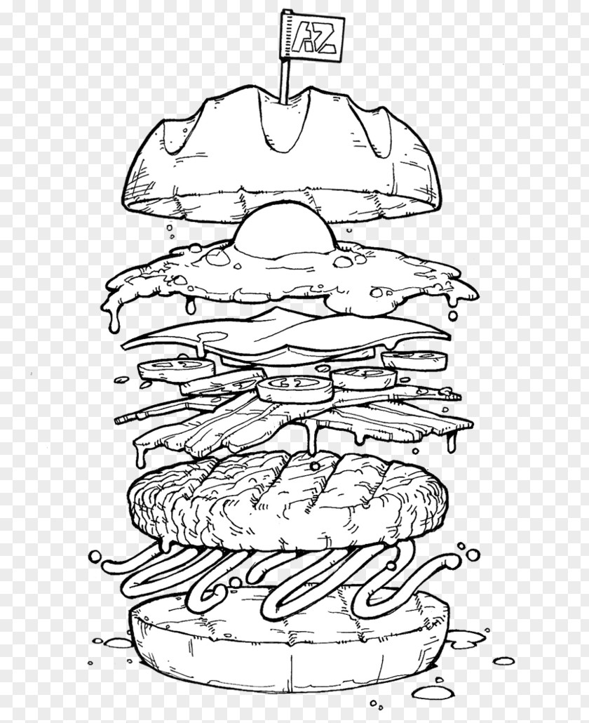 Draw Hamburger Cheeseburger Fried Egg Hot Dog Drawing PNG