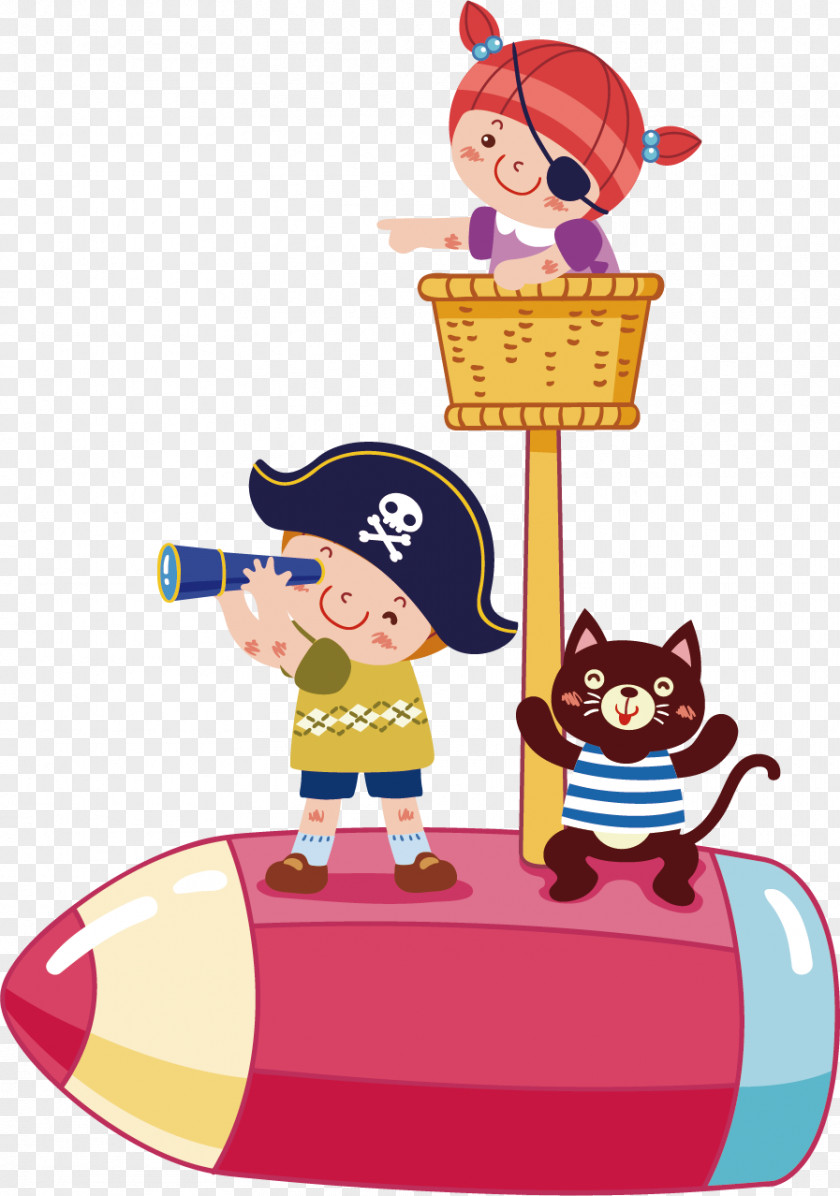 Pirate Telescope Vector Elements Piracy Cartoon Child Illustration PNG