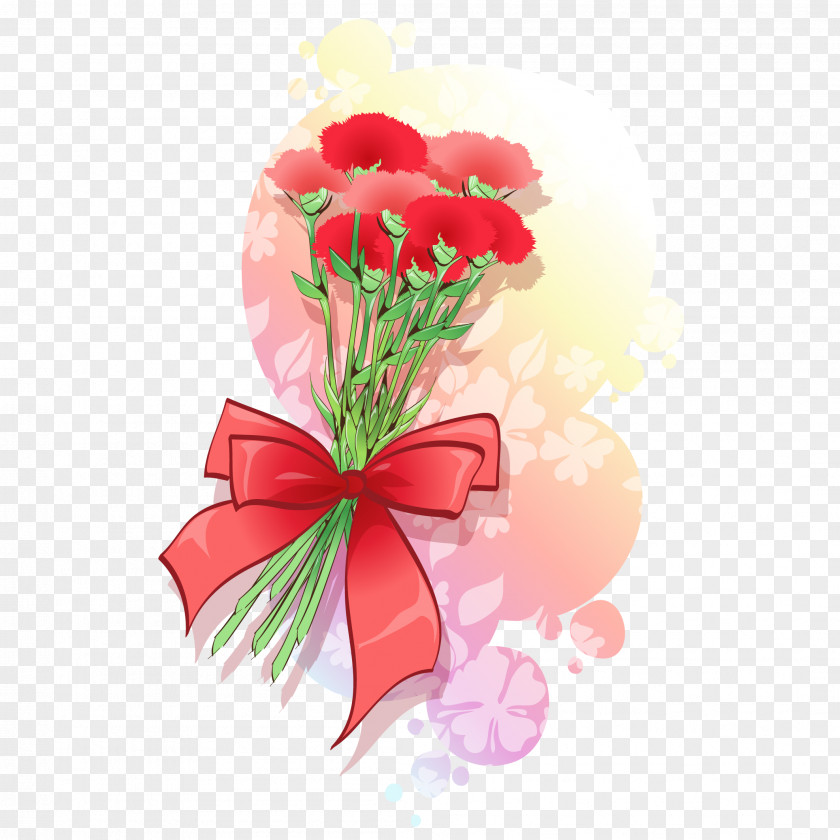 A Bouquet Of Flowers And Bow Carnation Flower Euclidean Vector PNG