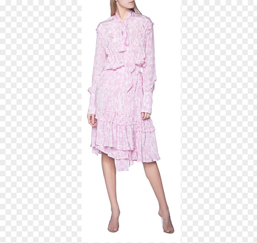 Fashion Pink Lines Shoulder Sleeve M Nightwear Dress PNG