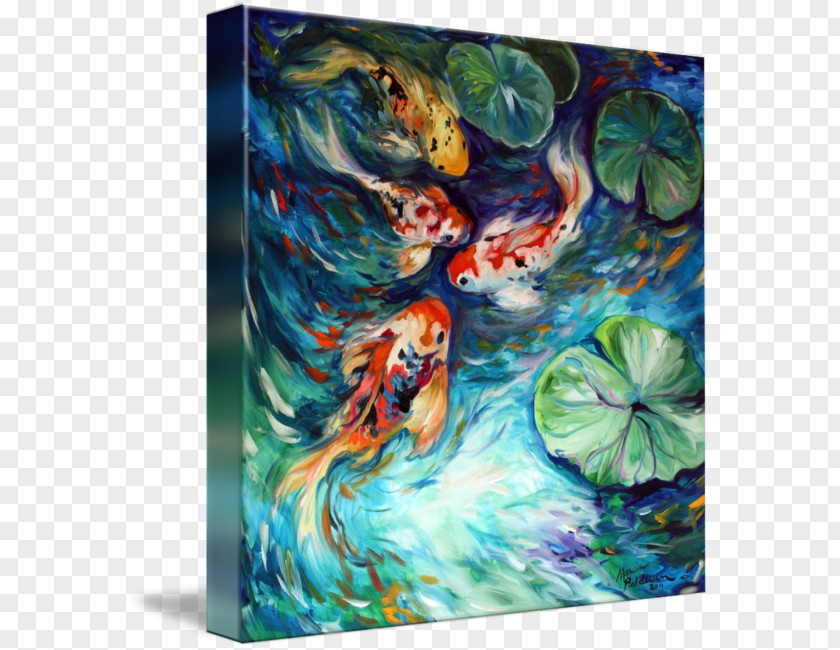 Painting Koi Water Lilies Canvas Print PNG