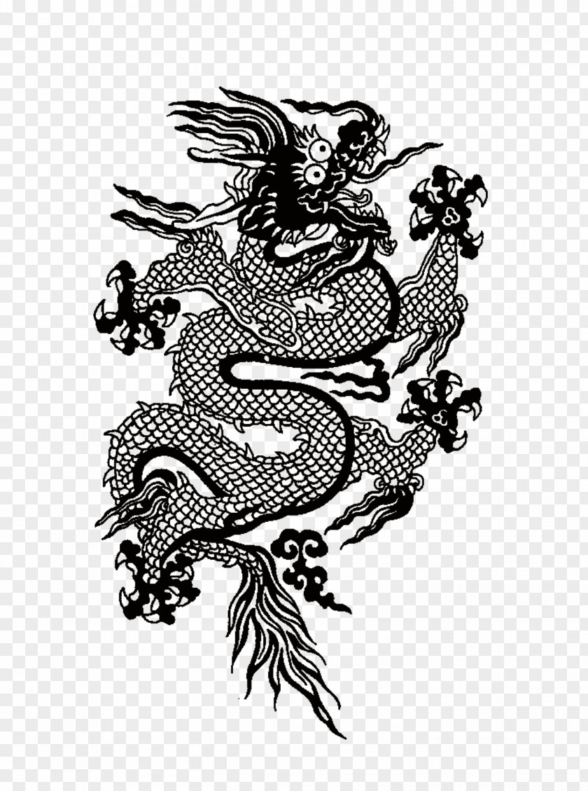 Black Paper-cut Dragon Paper Chinese Japanese Illustration PNG