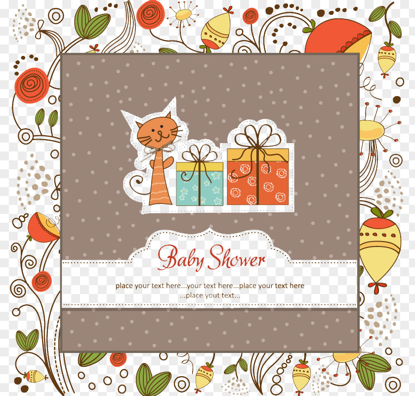 Cartoon Cat Infant Welcome Party Card Vector Diaper Clip Art PNG