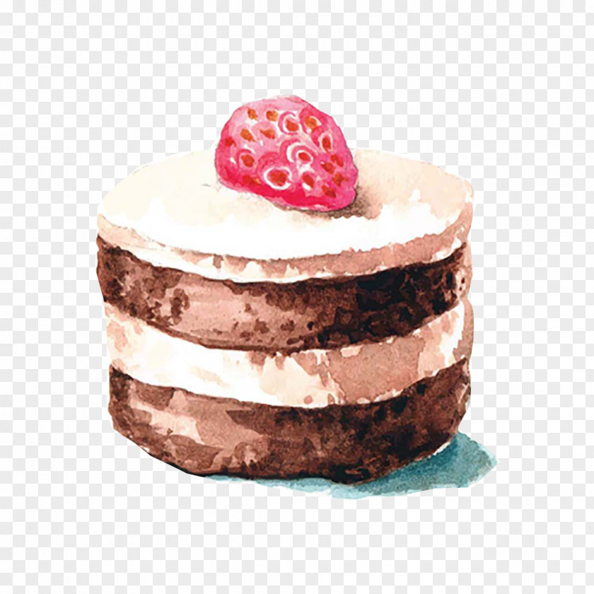 Strawberry Chocolate Cake Icing Marble Cupcake Watercolor Painting PNG