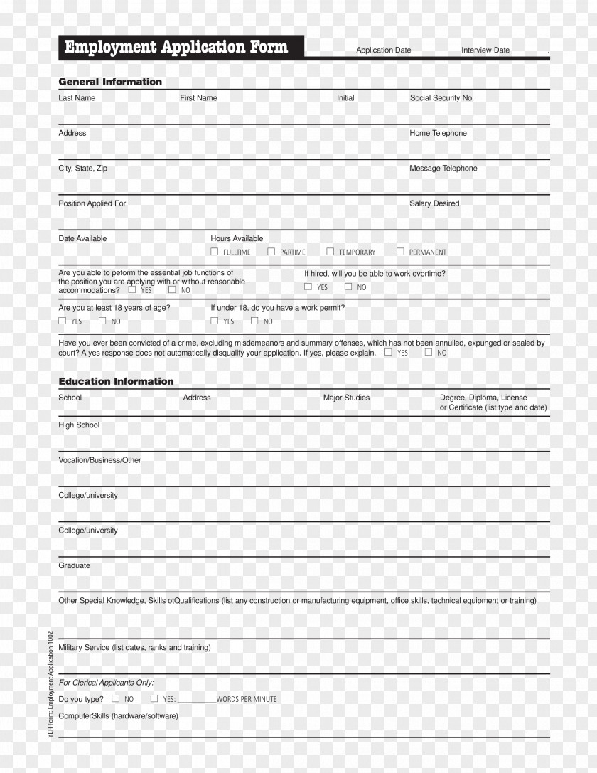 Permit To Work Form Application For Employment Template Job Résumé PNG