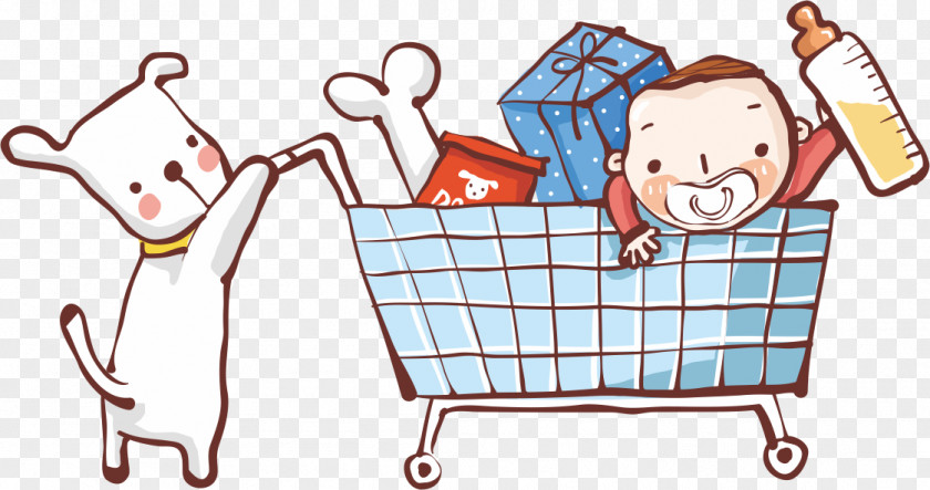 Children Shopping Cart Cartoon PNG