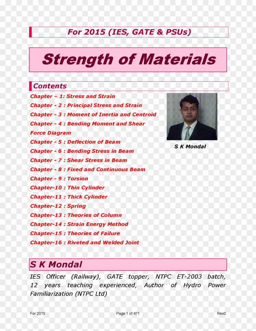 Strength Of Materials A Textbook Fluid Mechanics And Hydraulic Machines Engineering (SI Units) PNG