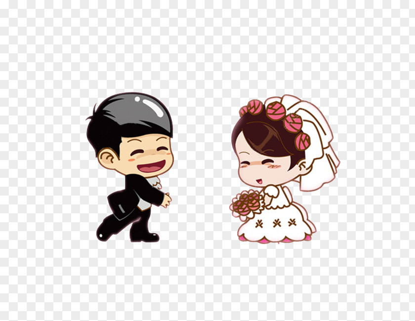 Cartoon Wedding Characters Invitation Bridegroom Marriage PNG