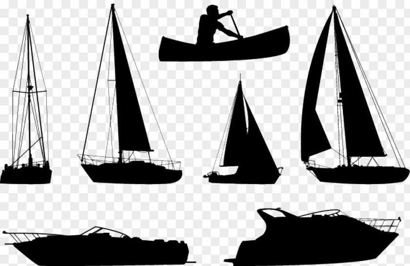 Silhouette Of Various Sailboats Boat Ship Royalty-free PNG