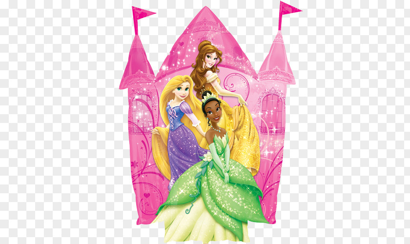 Pink Castle Belle Cinderella Minnie Mouse Disney Princess Mylar Balloon PNG